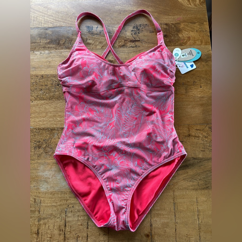New Prana Payapa Fronds Salmon Women’s One Piece Swimsuit in 34D Small. NWT